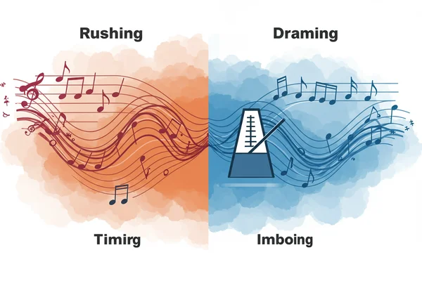 Abstract visual of music timing issues, rushing vs dragging