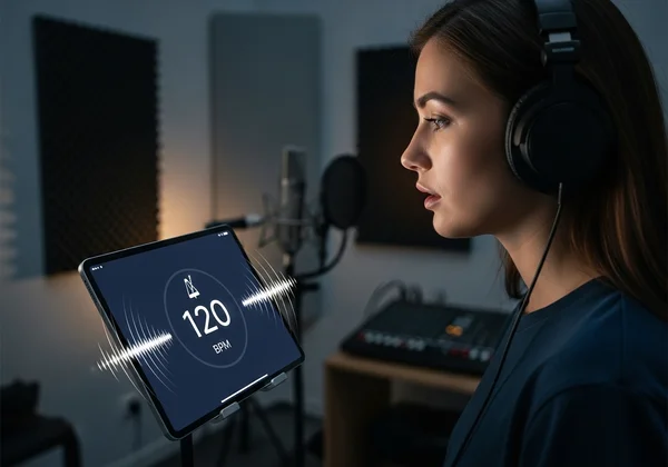 Singer practices with online metronome for rhythm