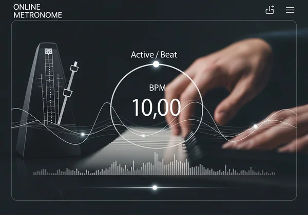 Giao diện máy đếm nhịp trực tuyến hiện đại với nhạc sĩ đang luyện tập