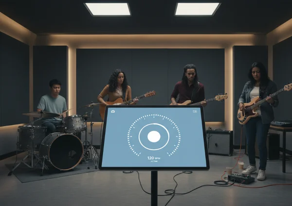 Groupe en répétition avec un métronome sur un écran