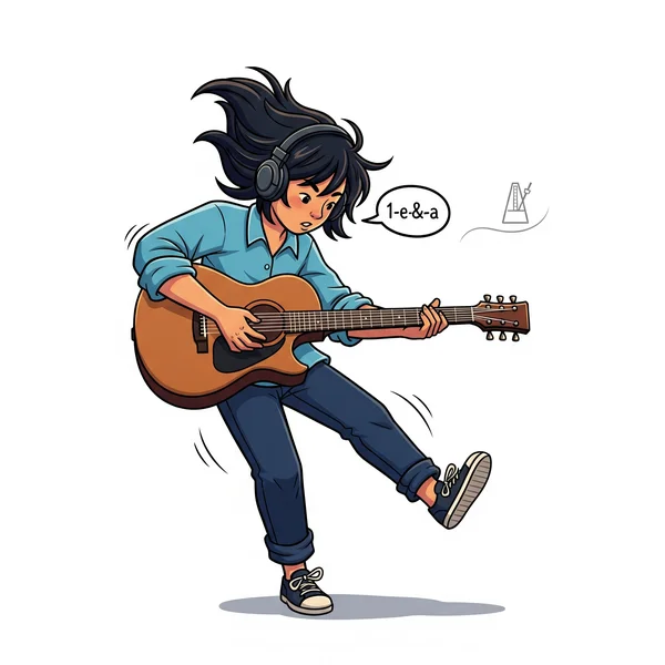 Musician using body movement with metronome for rhythm